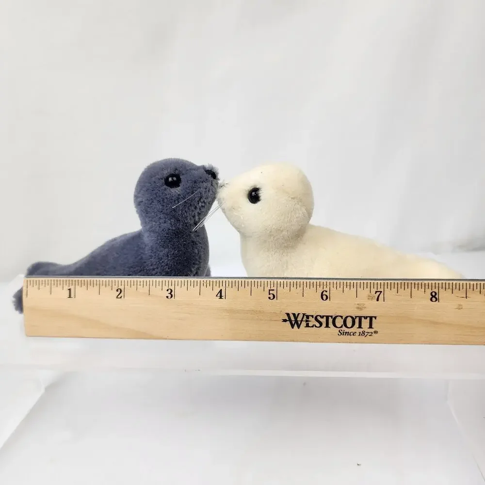 2 1983 Dakin Plush Mohair 100% Wool Baby Seal Pups Gray & White 5.5